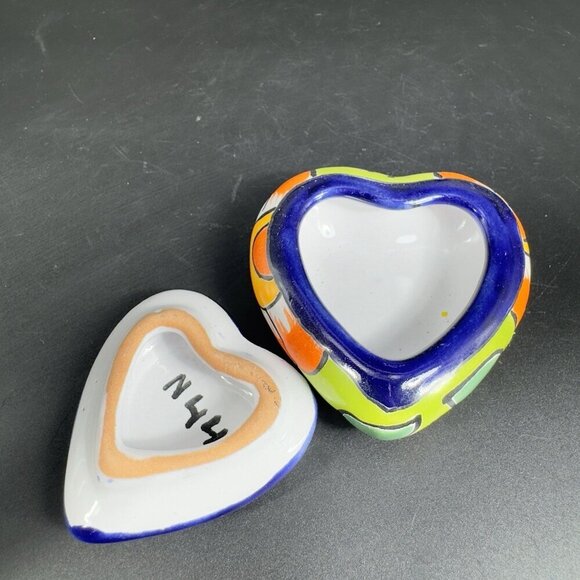 Mexican Pottery Heart Shape Trinket Dish Holder Jewelry Holder Container Marked - Picture 5 of 12